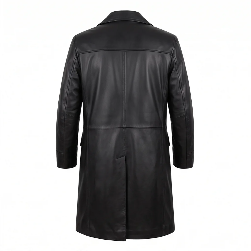 The Penguin Oz Cobb Inspired Black Leather Trench Coat - Image 3