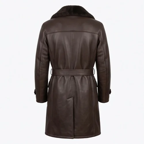 Road to Perdition Inspired Men's Double-Breasted Brown Leather Coat - Image 4