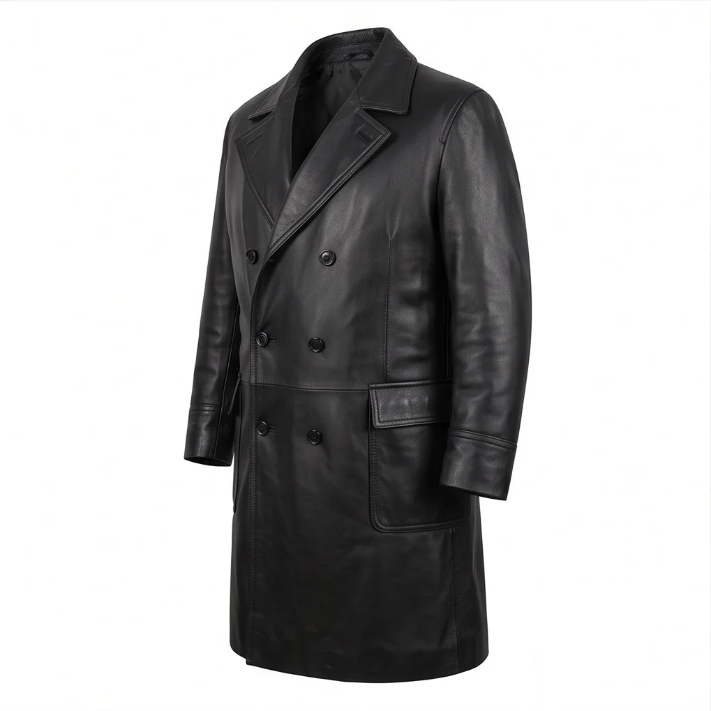 The Penguin Oz Cobb Inspired Black Leather Trench Coat - Image 4