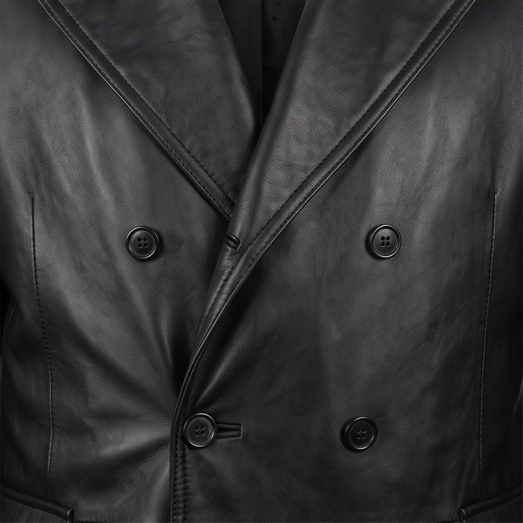 The Penguin Oz Cobb Inspired Black Leather Trench Coat - Image 5