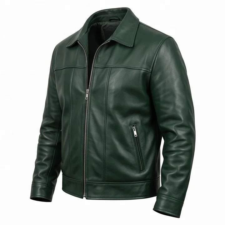 Men's L.A. Confidential Bud White Inspired Dark Green Leather Jacket - Image 3