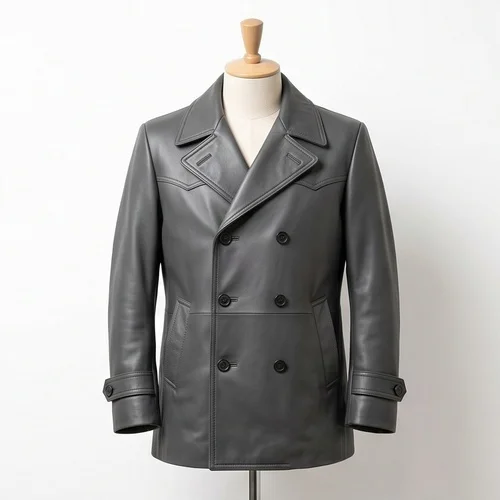 Mickey Cohen Inspired Vintage Gray Leather Trench Coat - Image 5