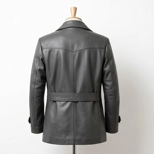 Mickey Cohen Inspired Vintage Gray Leather Trench Coat - Image 4