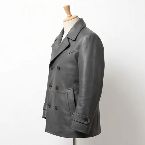 Mickey Cohen Inspired Vintage Gray Leather Trench Coat - Image 3