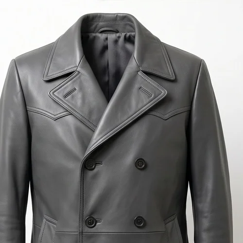 Mickey Cohen Inspired Vintage Gray Leather Trench Coat - Image 2