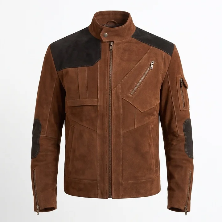 Star Wars Inspired Han Solo Brown Suede Biker Jacket - Image 4