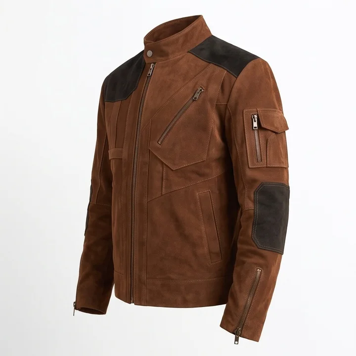 Star Wars Inspired Han Solo Brown Suede Biker Jacket - Image 2
