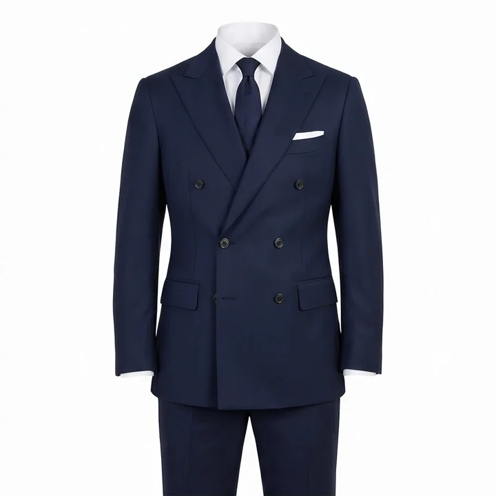 Classic Navy Blue Double-Breasted Suit Jacket & Trousers - Image 4
