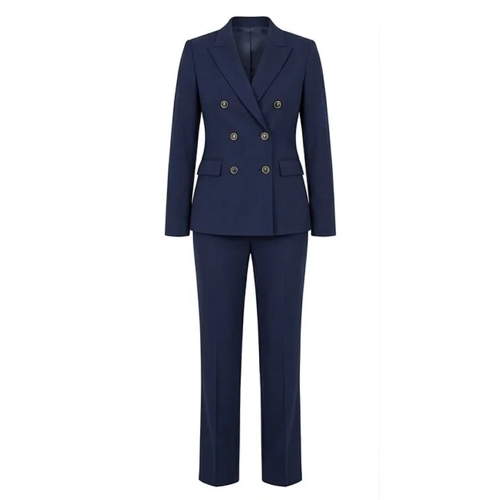 Women's Navy Blue Two-Piece Double-Breasted Pantsuit - Image 8