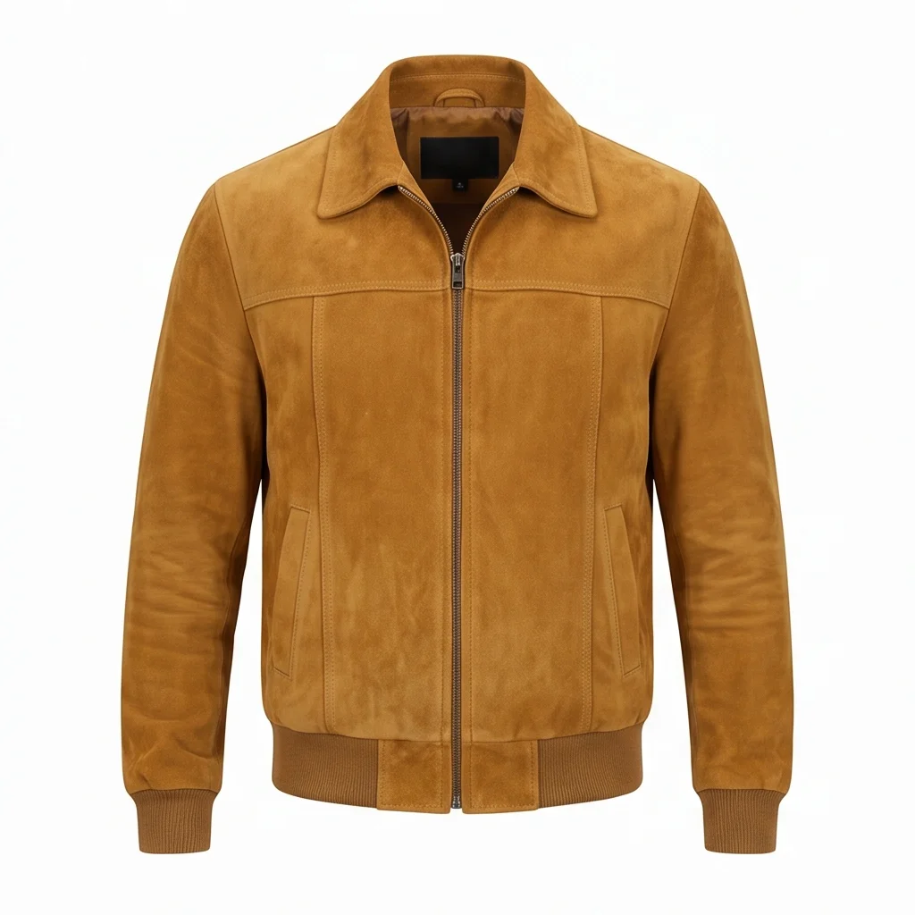 Cliff Booth Inspired Vintage Mustard Tan Suede Leather Jacket - Image 3