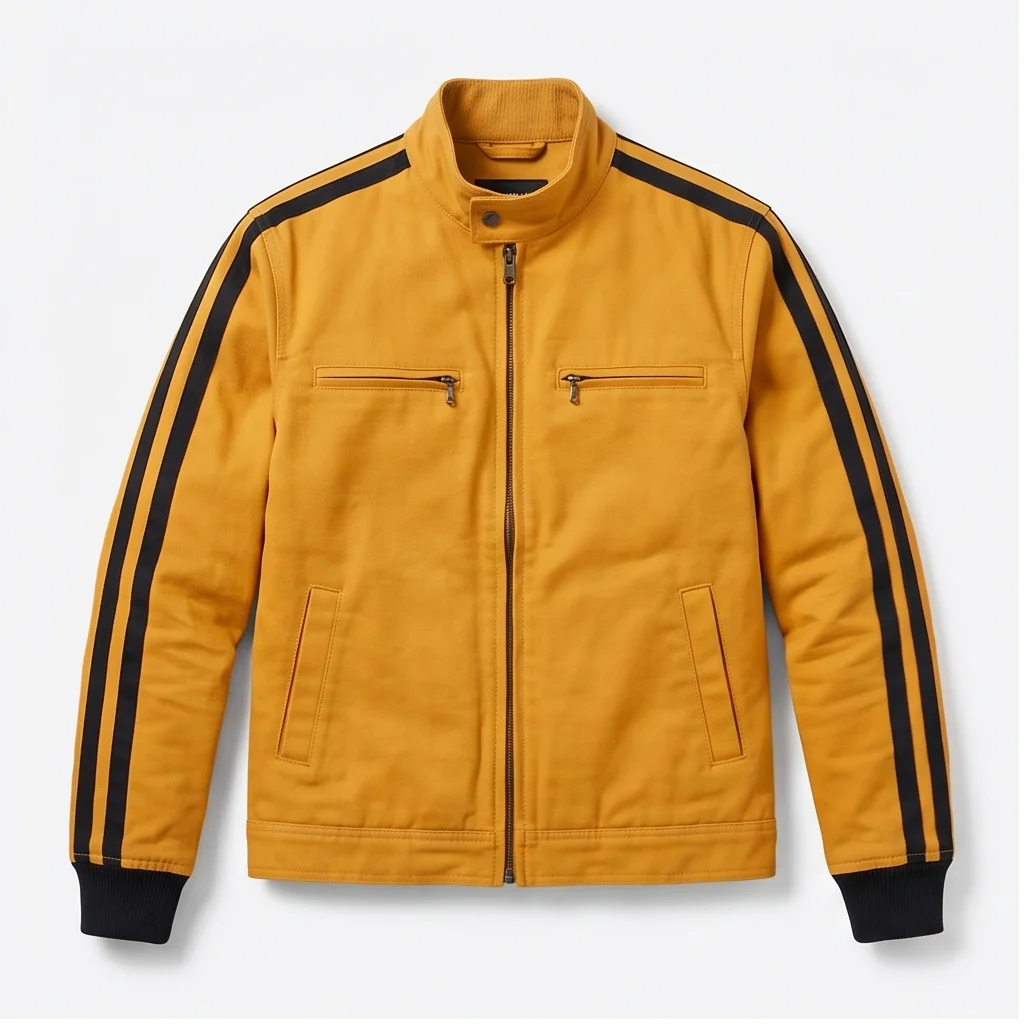 Cliff Booth Inspired Yellow Retro Cotton Racing Jacket - Image 6